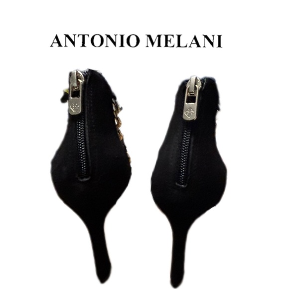 Antonio Melani Tiaa Black Suede Gold Chain Ankle Pumps Heels Size 8.5 - Picture 5 of 9